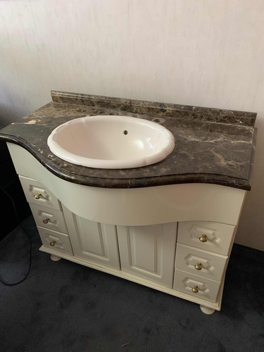 Vanitory Baño Mesada Mármol Marrón Emperador Con Bacha Beige