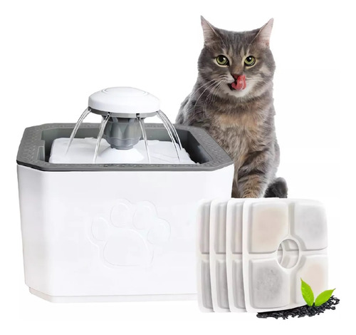 Bebedero Gato Dispensador Agua Perro Fuente Agua + 5 Filtros