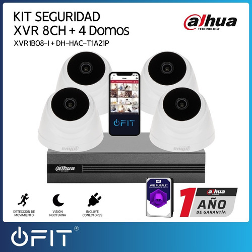 Imagen 2 de 10 de Kit Seguridad Dahua Full Hd Dvr 8c + 4 Dom Cable 1tb Cuotas