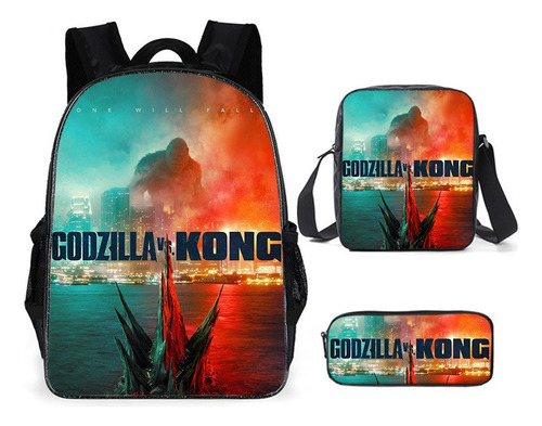 Mochila Godzilla Vs Kong Para Estudiantes, Paquete De 3