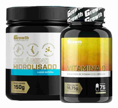 Colageno 150g Natural + Vitamina D 75 Caps Growth
