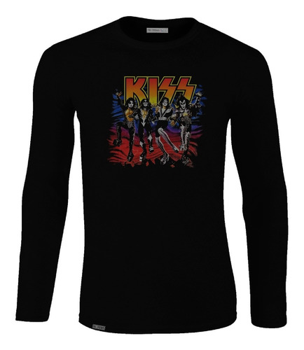 Camiseta Manga Larga Kiss Rock Metal Textura Vitage Lbo