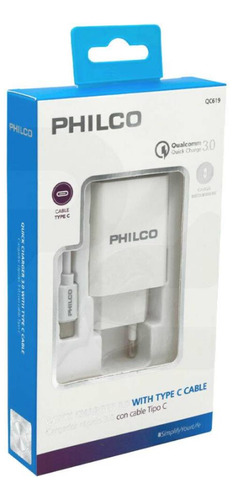 Cargador Usb Con Cable Tipo C Qc619 Philco