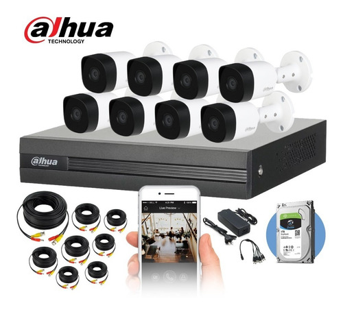 Kit Cctv 8 Cámaras Bullet 1080p Ip67+ Dvr 8ch + Disco 1tb