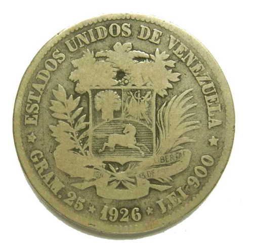 Venezuela 5 Bolívares Antigua 1926 Grande De Plata Muy Bien.