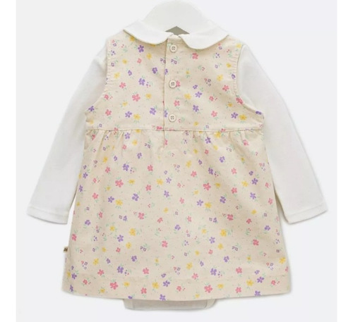 Vestido Pana Bebé Infantil Con Bodie Manga Larga Flores