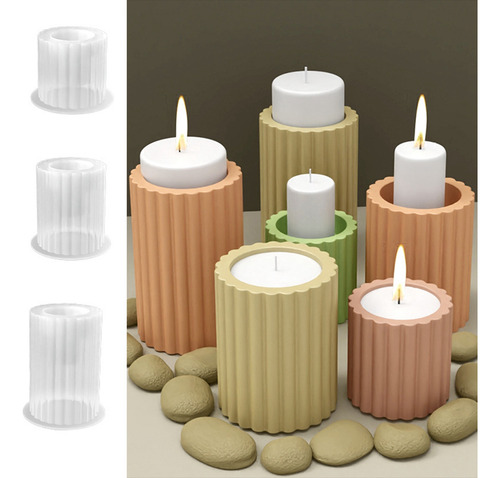 Molde De Silicona Para Candelabro Con Rayas Cilíndricas Quee