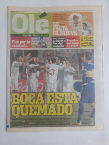 Diario Ole 27/7/2014 Copa Argentina Huracan 2 Boca 0