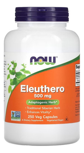 Eleuthero 500 mg 250 cápsulas Vegetais Now Foods - Imp Eua Sabor Sin sabor