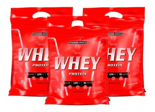 3x Nutri Whey Refil Isolado 907g - Integralmedica - Sabor Morango