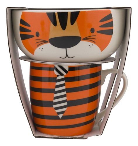 Juego Desayuno Vajilla Individual Porcelana Animales 2 Pzas Tigre