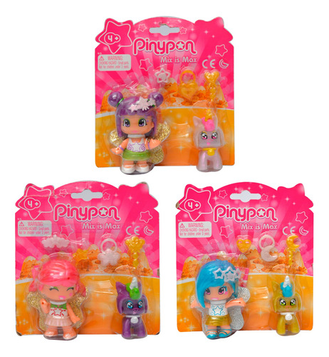 4 Muñecas Pinypon Hadas Con Unicornio Morado Mix & Match