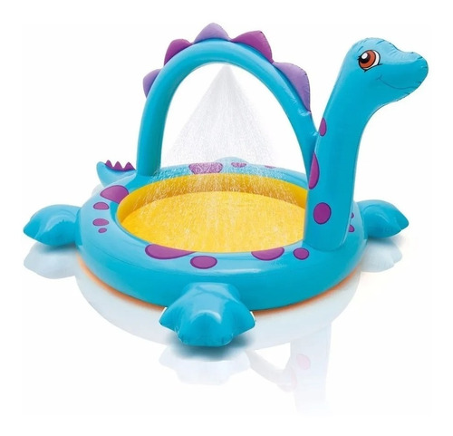 Pileta Infantil Dino Con Rociador 229 X 165 X 117 Cm #57437 Color Turquesa