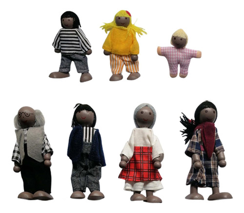 7x Mini Figuras De Personas Casa De Muñecas De Madera