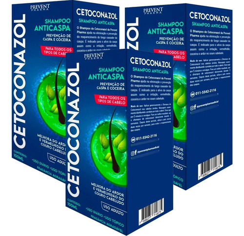  Kit 3 Shampoo Cetoconazol Prevenção Anticaspa Coceira 100ml