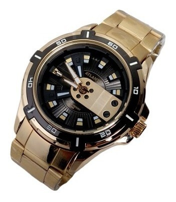 Relógio Dourado F/ Black Atlantis + Caixinha 