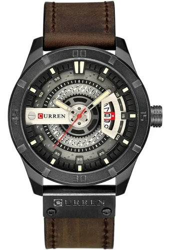 Reloj Curren 8301 Elegante Para Hombre, Deportivo Masculino Correa Marrón Bisel Negro Fondo Plateado