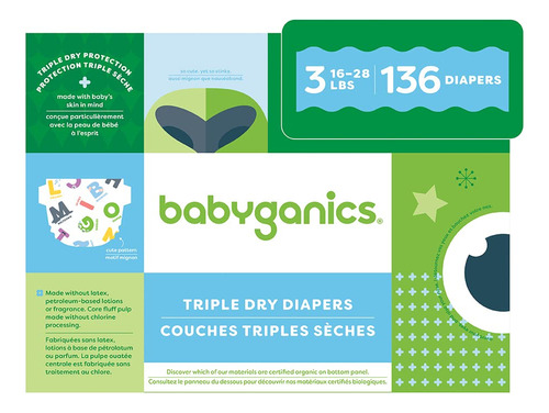 Babyganics Talla 3, 136 Unidades, Absorbentes, Transpirables