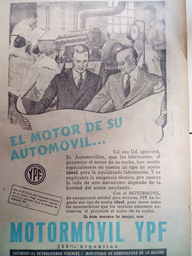 Muy Antigua Publicidad Clipping Ypf Aceite Motormovil 1943