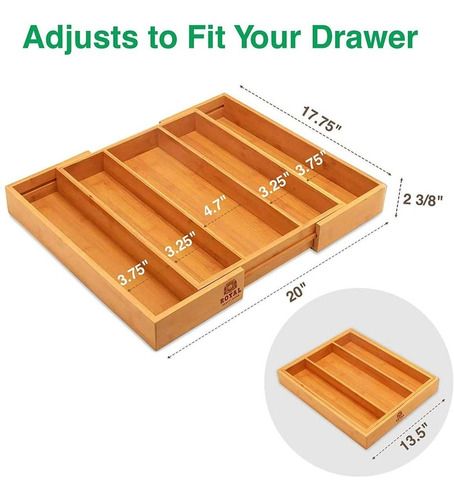 Imagen 3 de 7 de Organizador De Cajones De Cocina De Madera De Bambú