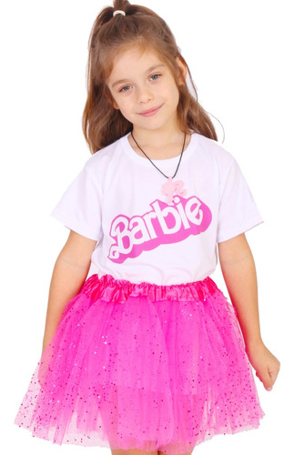 Disfraz Niña Barbie Tutú Remera Y Collar