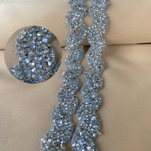 Tira De Piedras Strass Peltre Plata Textil Termo Galon
