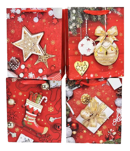 Pack 12 Bolsas De Regalo Plegable Diseño Navidad L 30x40cm