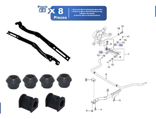 Soporte Barra Estabil. Izq/der C/gomas Matiz 1.0 2015 (8pz)