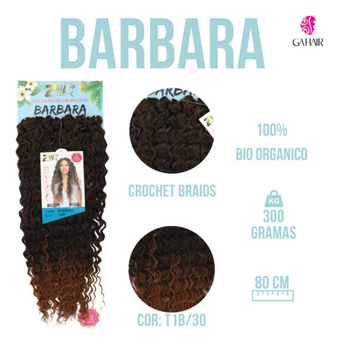 Cabelo Bio Organico Cacheado - Barbara 80 Cm -crochet Braids Cor Preto com californiana acobreado t1b 30