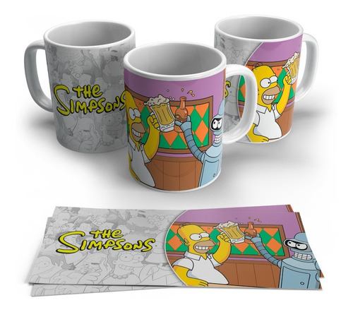 Taza O Tazon Los Simpsons Homero-  Bender Futurama + Caja