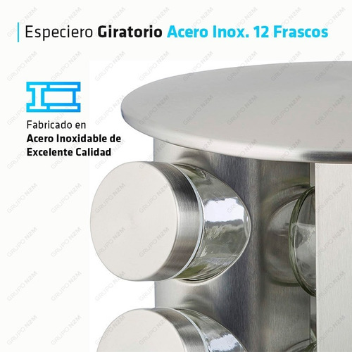 Imagen 3 de 9 de Especiero Condimentero Giratorio Set 12 Frascos Acero Cocina