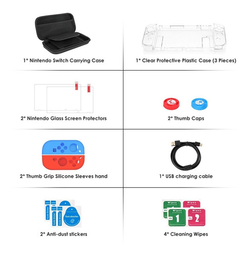 Imagen 2 de 8 de Estuche Protector Para Nintendo Switch Normal Pack 17 En 1
