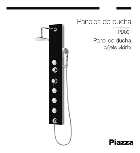Imagen 2 de 7 de Panel Ducha Escocesa Jets Direcc Piazza Pd001 Vidrio Negro