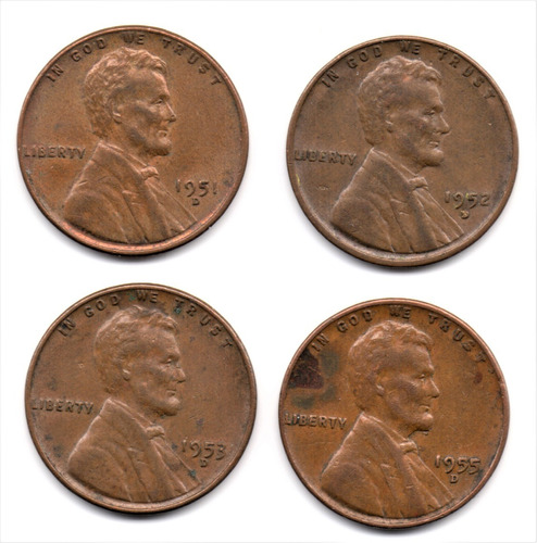 Estados Unidos 1 Cent 1951, 1952, 1953 Y 1955 Denver
