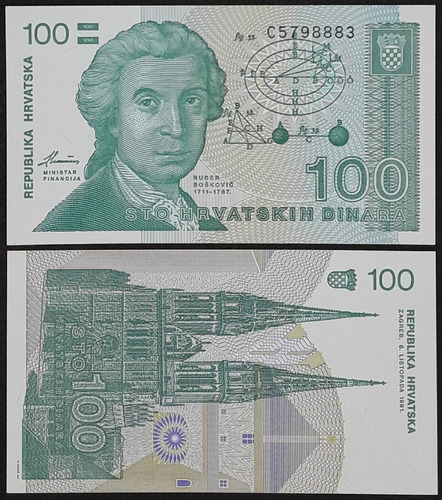 Cédula Fe Estrangeira 100 Dinara Croácia 