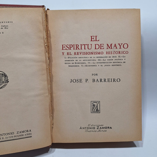 Antiguo Libro El Espiritu De Mayo José Barreiro 1955 Le872