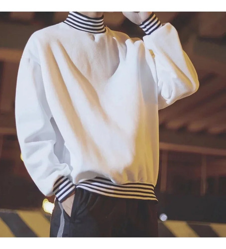 Sudadera Con Capucha Y Cuello A Rayas Para Hombre
