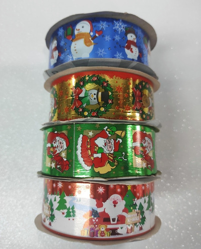 Cinta Navideña Metalizada Papel Regalos Manualidades X Rollo