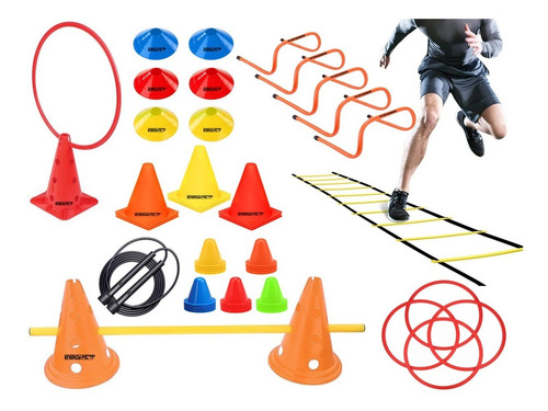 Imagen 1 de 10 de Kit Entrenamiento Futbol Conos Vallas Aros Escalera 31 Unida