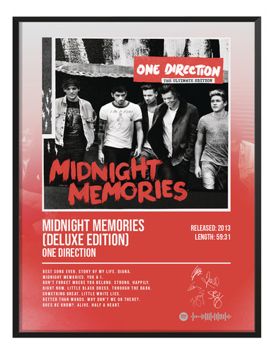 Cuadro One Direction Midnight Music Firma C/marco 60x50