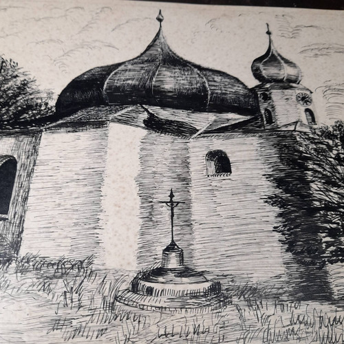 Imagem 3 de 6 de Pintura Desenho Bico De Pena Nanquim Antigo Sem Moldura