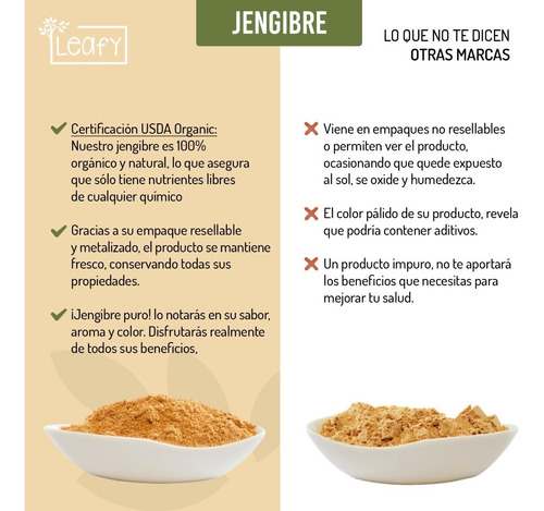 Imagen 2 de 7 de Jengibre Orgánico En Polvo Superfood Leafy 3 Pack 600 Gramos