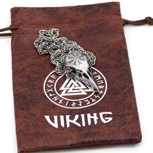 Imagen 3 de 6 de Collar Raven Vikingo Cuervo Amuleto Acero Inoxidable Hombre
