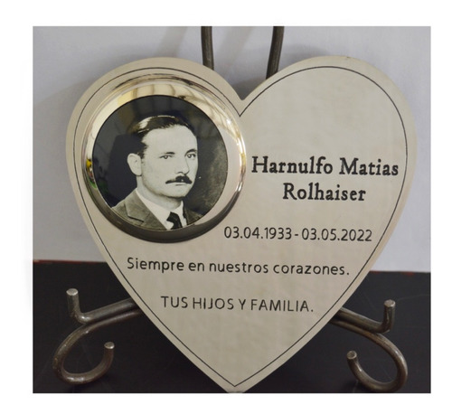 Placa Recordatoria Para Cementerio, Corazon.20x20cm Con Foto