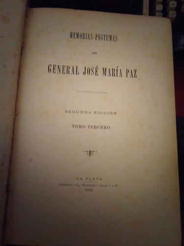 Memorias Póstumas Del General José María Paz 1892(100 (Usado)