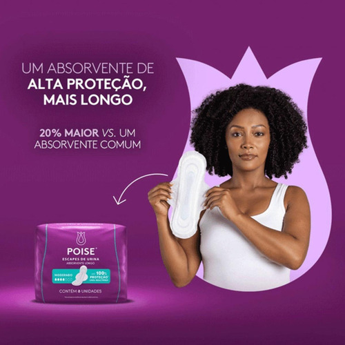 Absorvente Poise Com Abas Moderado Com 8 Unidades Longo