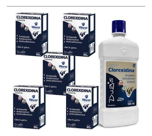 Kit 1 Shampoo + 5 Sabonete Clorexidina Anti Seborreia