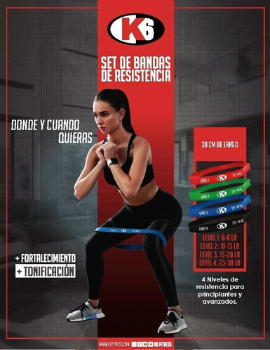 4 Bandas Resistencia Ejercicio Gym Crossfit K6 Fitness