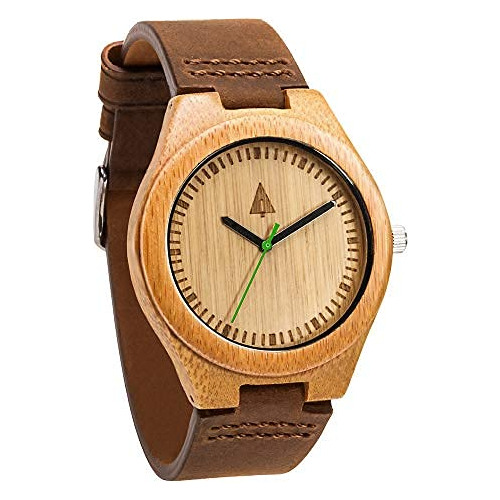 Reloj De Madera De Bambú Para Hombre Cuarzo Con Correa De Cu