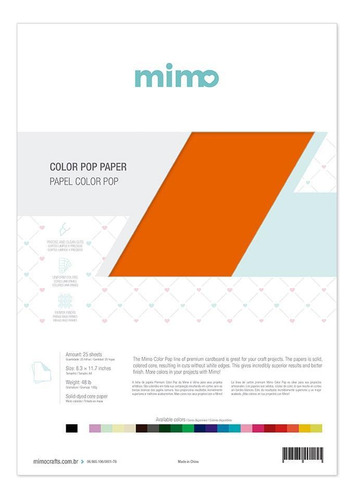 Papel Color Pop A4 180g Laranja Puro Mimo 25 Unidades